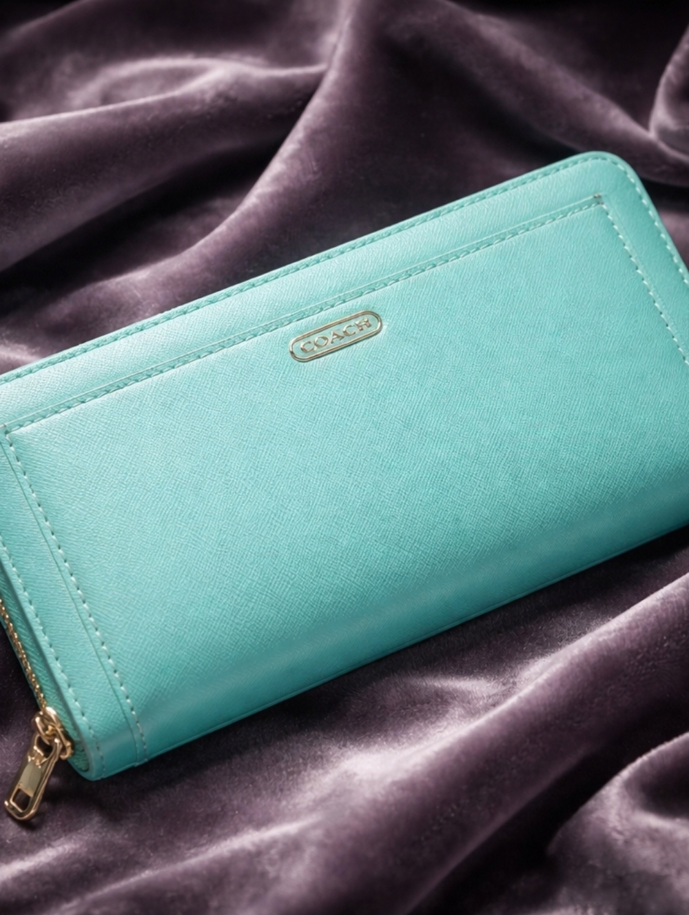 Coach Teal Leather Zip Wallet